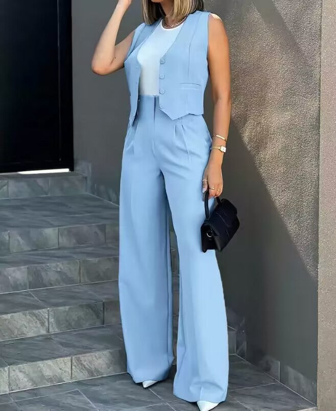 Women's Two-Piece Suit Set with Wide Leg Lune London