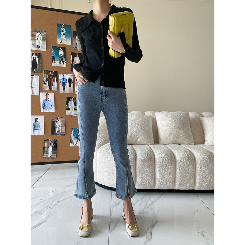 Ladies Elegant Knit Top with Large Collar Chic & Stil