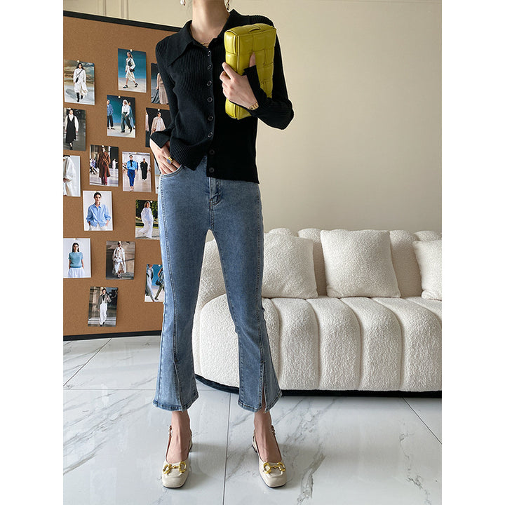 Ladies Elegant Knit Top with Large Collar Chic & Stil
