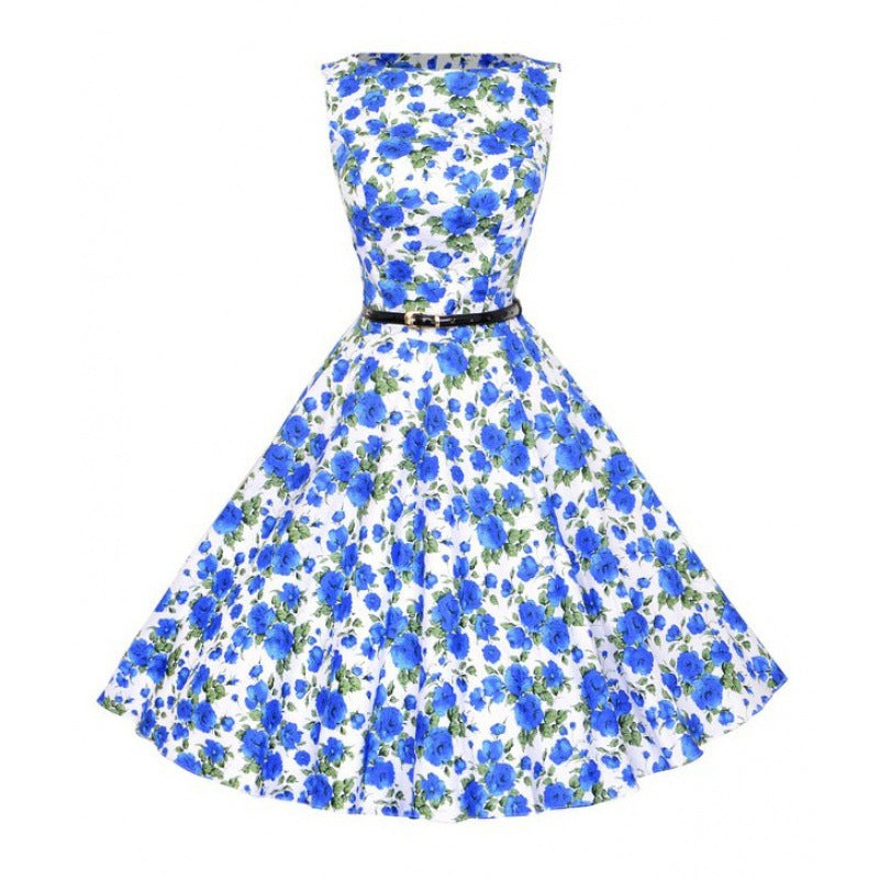 Robe Swing pour Femmes avec Motif Floral et Ceinture Chic & Stil