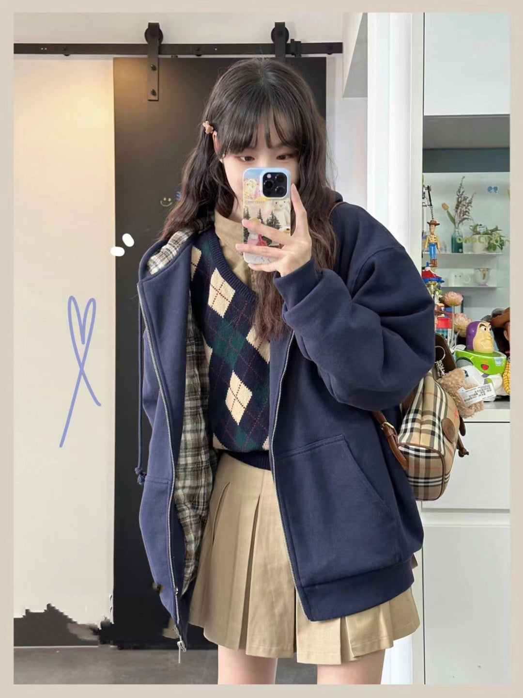 Veste à capuche décontractée pour femme avec doublure à carreaux Chic & Stil