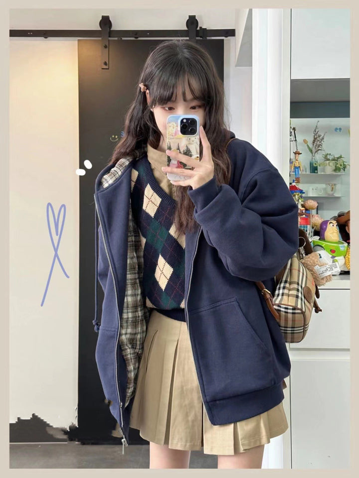 Veste à capuche décontractée pour femme avec doublure à carreaux Chic & Stil