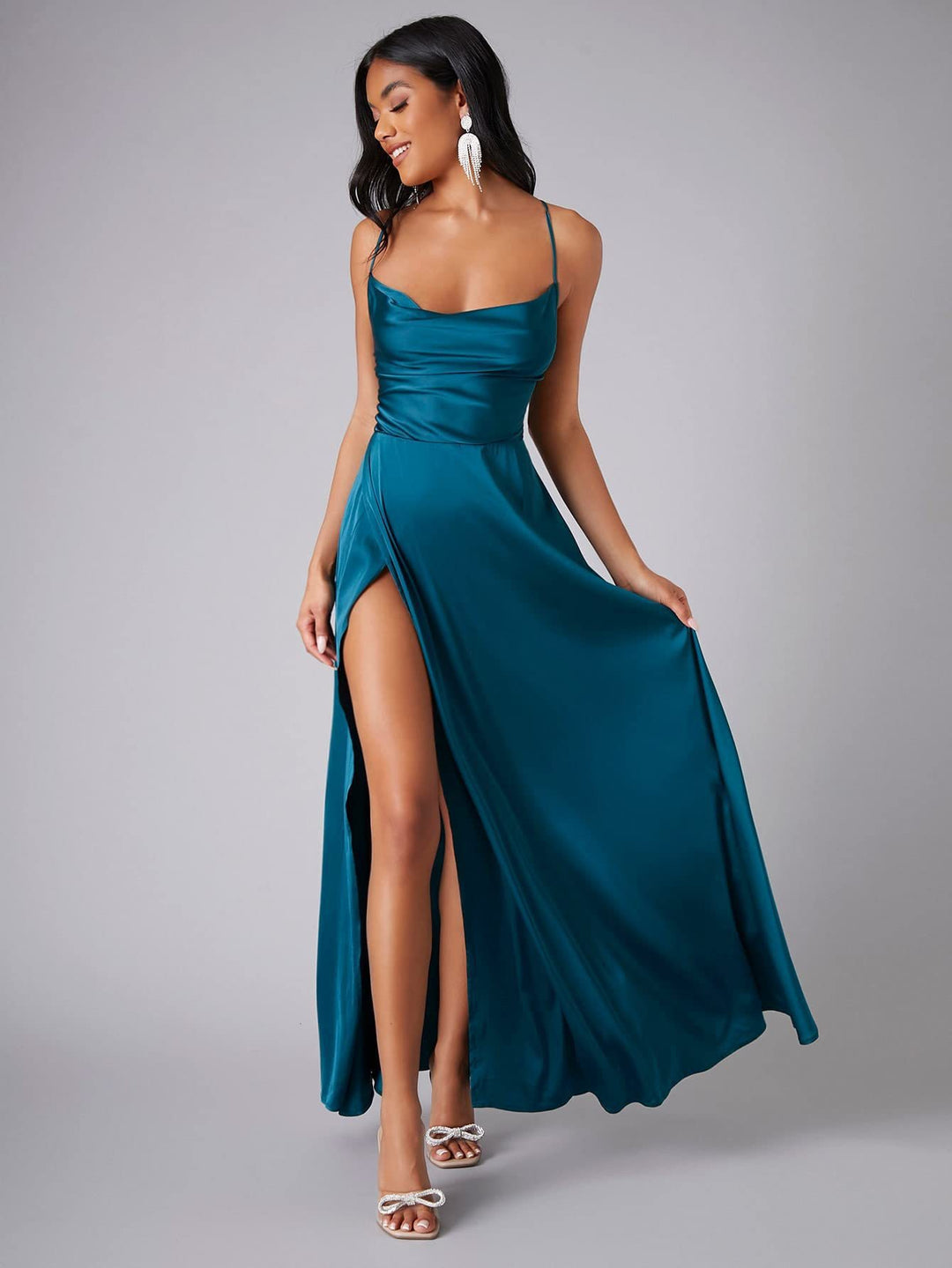 Ladies Elegant Satin Maxi Dress Lune London