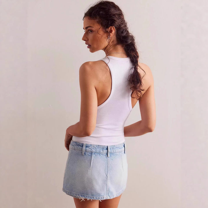 Women's denim mini skirt with frayed hem and casual fit Lune London
