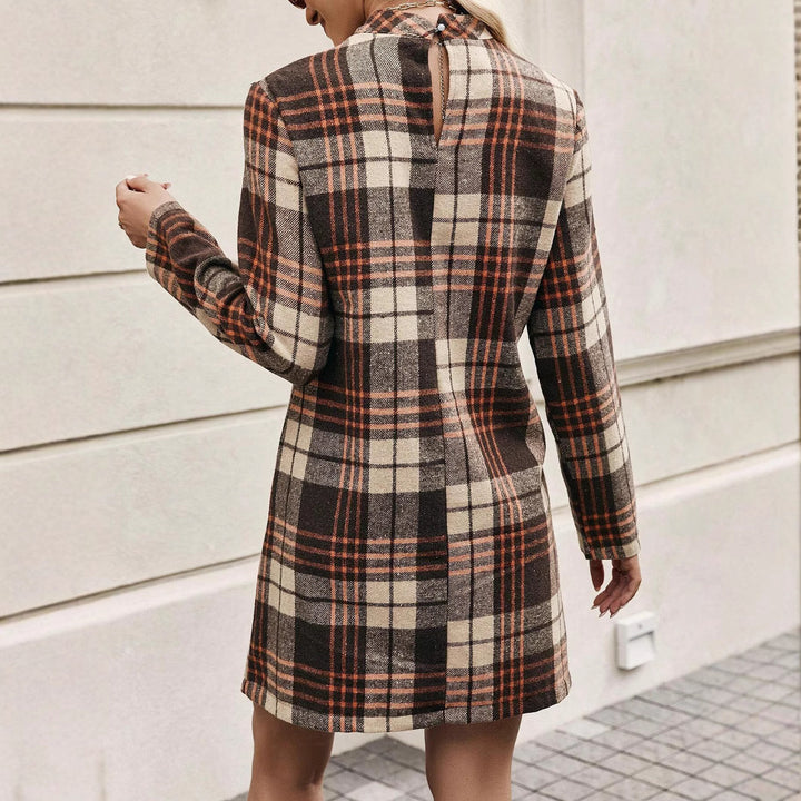 Plaid mini dress for women with high collar and slim silhouette Lune London