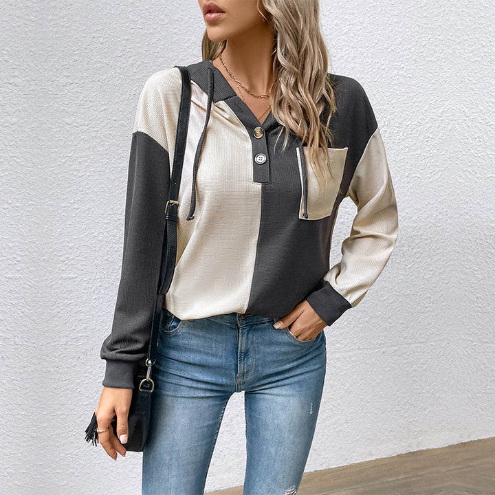 Casual women's top with hood and button placket Lune London
