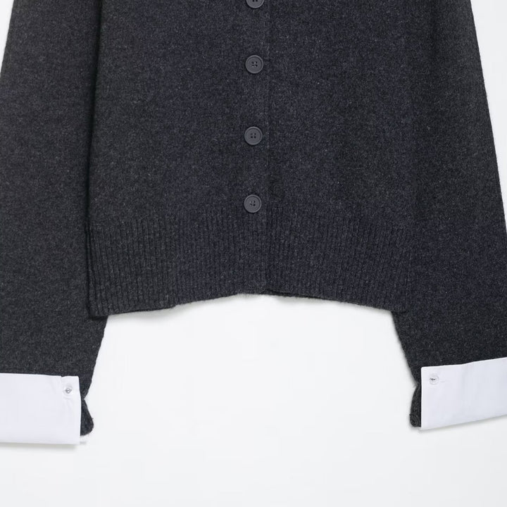 Ladies comfortable knit cardigan with stylish contrasting sleeves Lune London