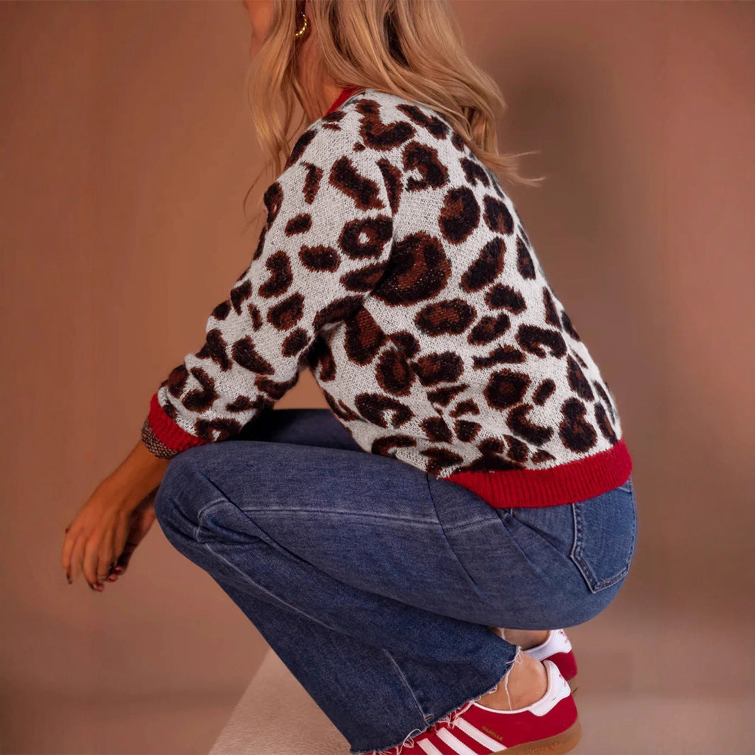 Women's sweater with leopard pattern and contrasting armholes Lune London