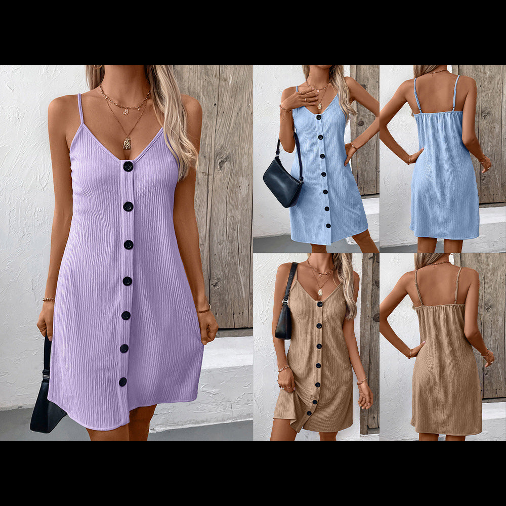 Sleeveless dress for women with fine ribbing and V-neck Lune London