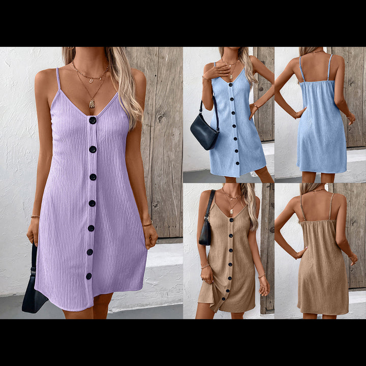 Sleeveless dress for women with fine ribbing and V-neck Lune London