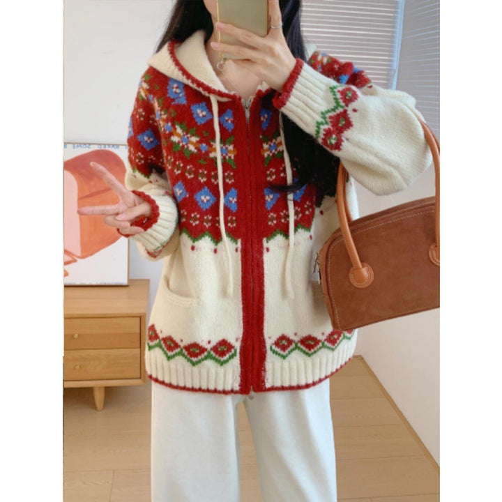 Cardigan Femme Joli avec Motif Coloré et Poches