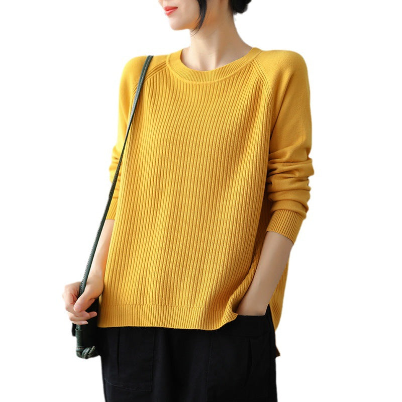 Casual ribbed knit pullover for women with side pockets Lune London