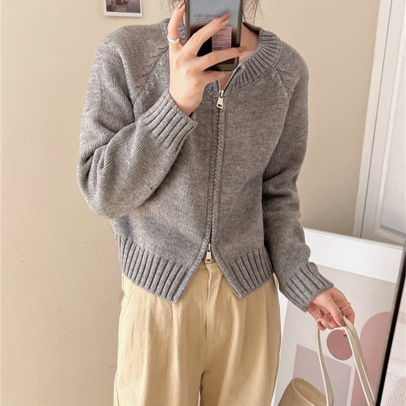 Cardigan Femme Confortable avec Zip et Ourlet Large à Côtes Chic & Stil