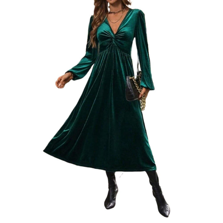 Robe midi en velours pour femme avec design élégant à enrouler et décolleté profond en V Chic & Stil
