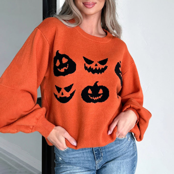 Oversized sweater for women with cheerful Halloween pattern Lune London