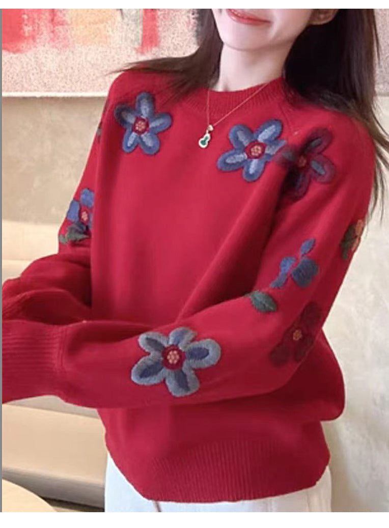 Pull en tricot élégant pour femmes avec design de broderie florale et coupe décontractée Chic & Stil