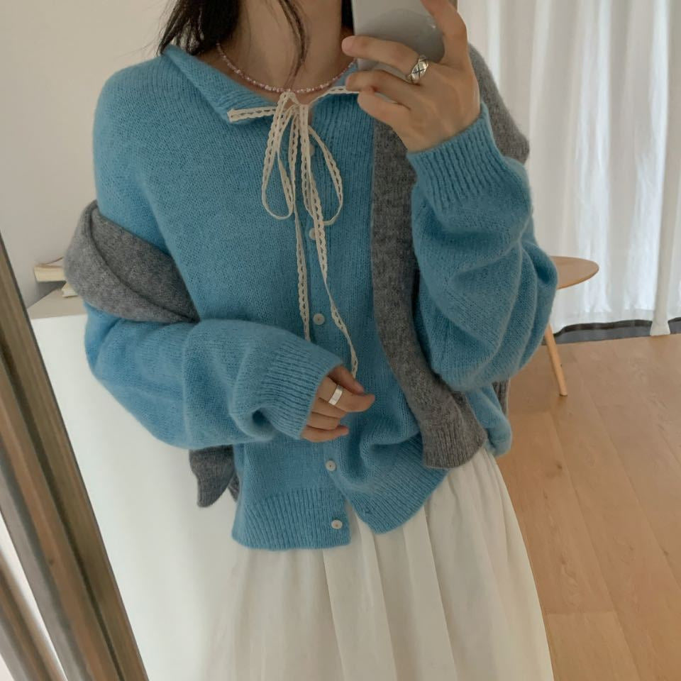Casual knitted cardigan for women with drawstring and fine structure Lune London