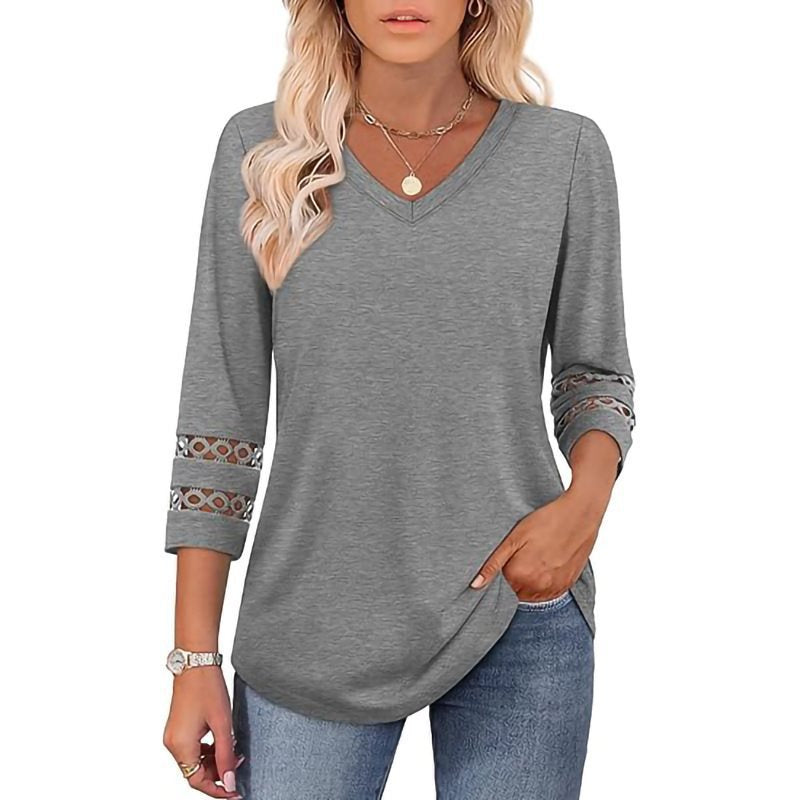 Casual V-neck T-shirt for women with lace sleeves Lune London