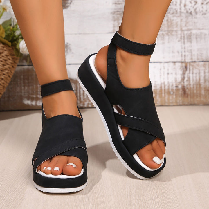 Comfortable wedge sandals for ladies with refined strap design Lune London