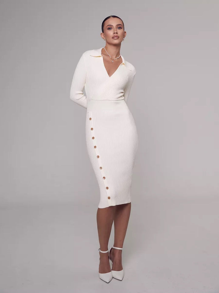 Knit dress for women with feminine button placket Lune London