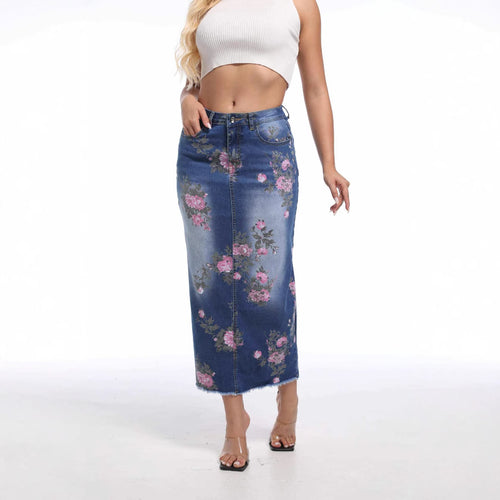 Maxi skirt for women with floral appliqués Lune London