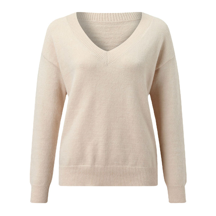 Women elegant V-neck sweater in soft material with drop shoulders Lune London