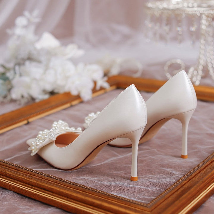 Lune London | Women's High-Quality Wedding Pumps with Pearl Appliqué and Sophisticated Bow Detail