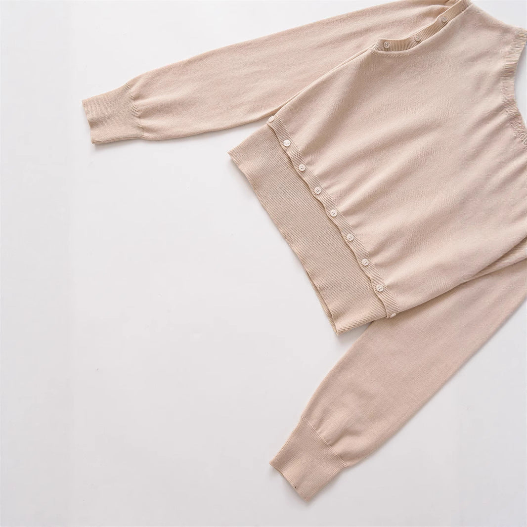Knit sweater for women with V-neck and decorative buttons Lune London
