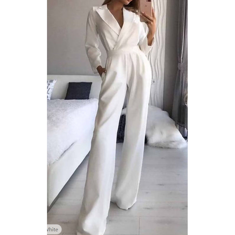 Ladies Elegant and Trendy Jumpsuit with Narrow Collar and Convenient Pockets Lune London