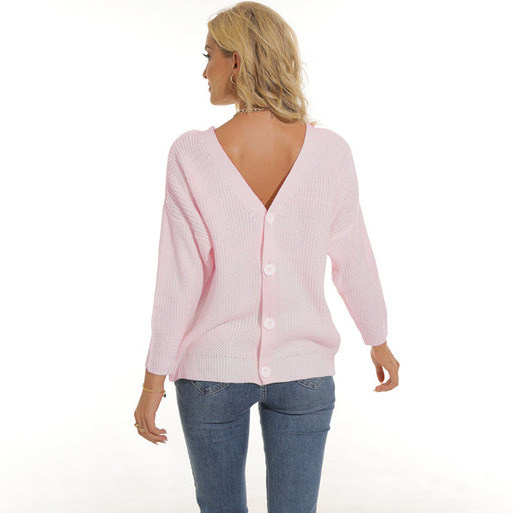 Woman cardigan with deep V-neck and button placket Lune London