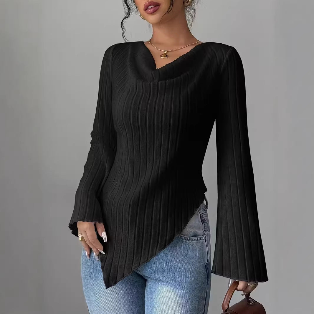 Haut à manches longues pour femmes avec ourlet asymétrique et design à côtes texturées Chic & Stil
