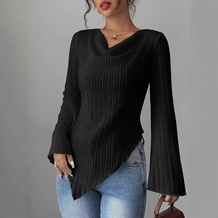 Haut à manches longues pour femmes avec ourlet asymétrique et design à côtes texturées Chic & Stil