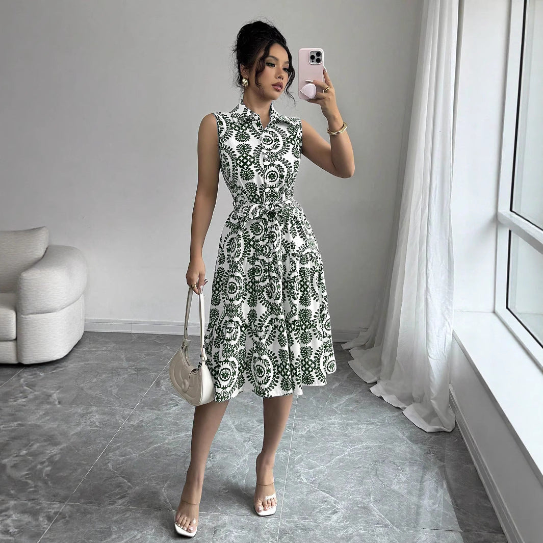 A-line sleeveless dress for women with chic and stylish waist belt