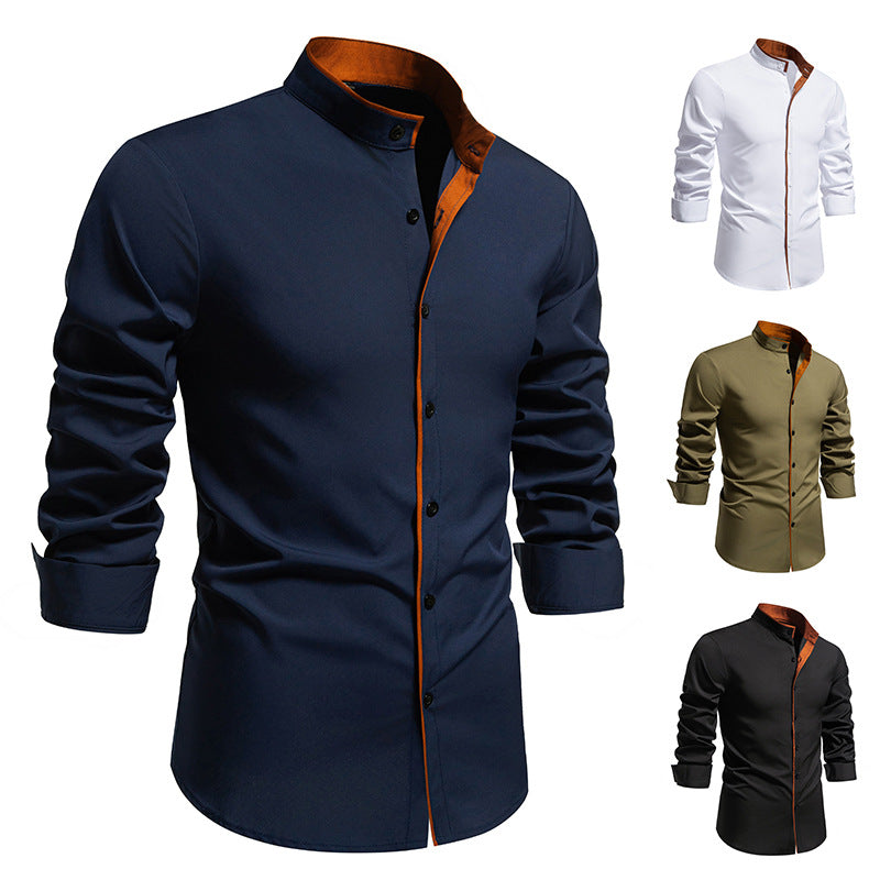 Men's long sleeve shirt with modern stand-up collar and embroidered details Lune London