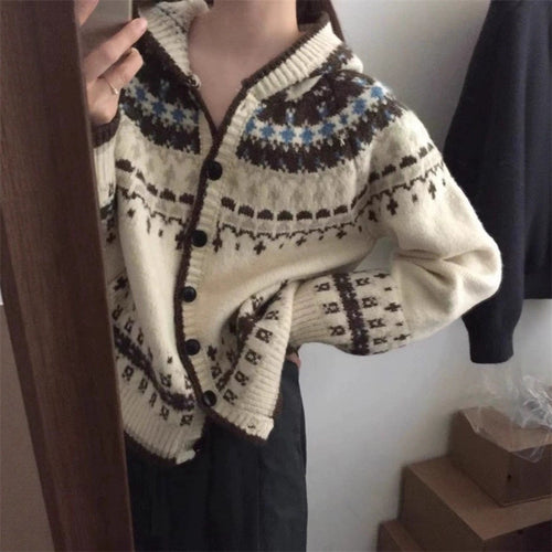 Cardigan féminin à la mode avec capuche et motif traditionnel norvégien Chic & Stil