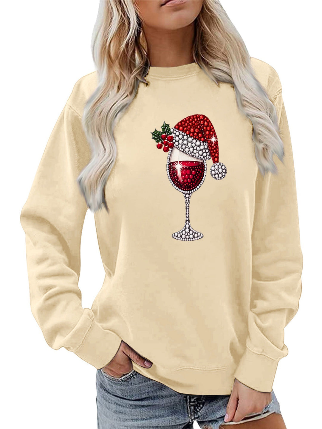 Sweatshirt pour femmes avec doublure douce et motif festif en vin Chic & Stil