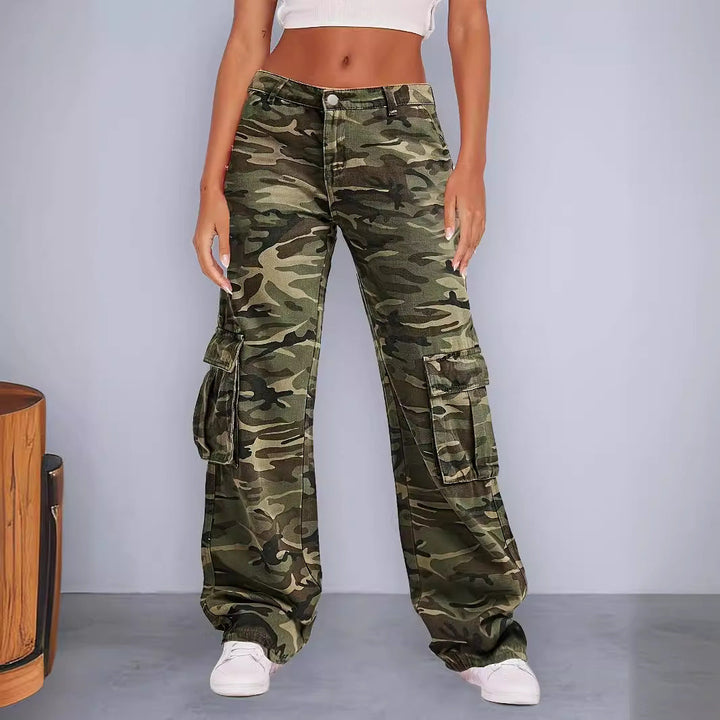 Women’S Cargo Pants In Urban Camouflage Style with Practical Side Pockets Lune London