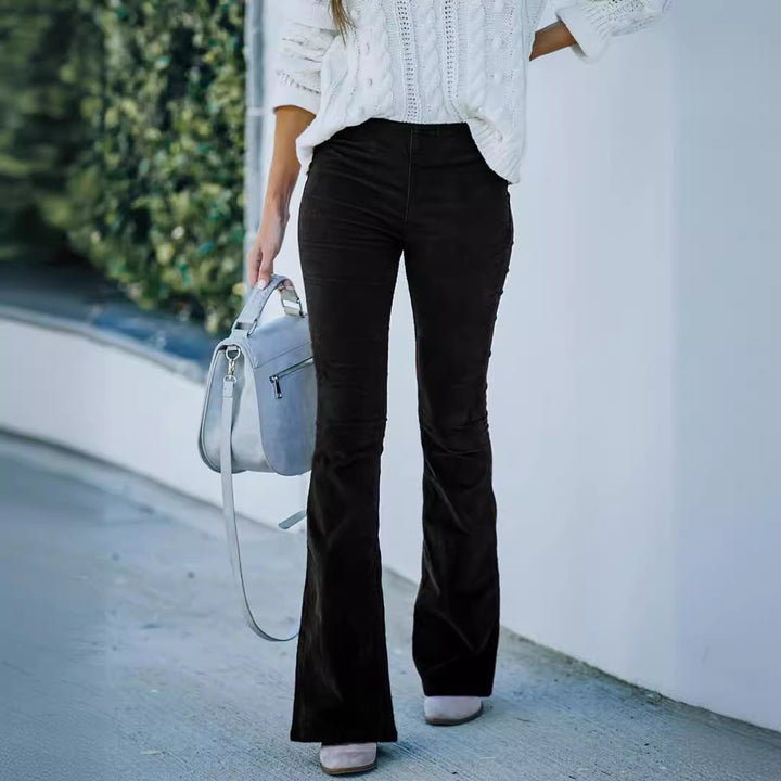 Women's Flared Corduroy Pants with High Waist and Soft Material Lune London