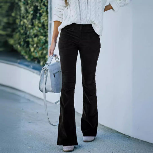 Women's Flared Corduroy Pants with High Waist and Soft Material Lune London