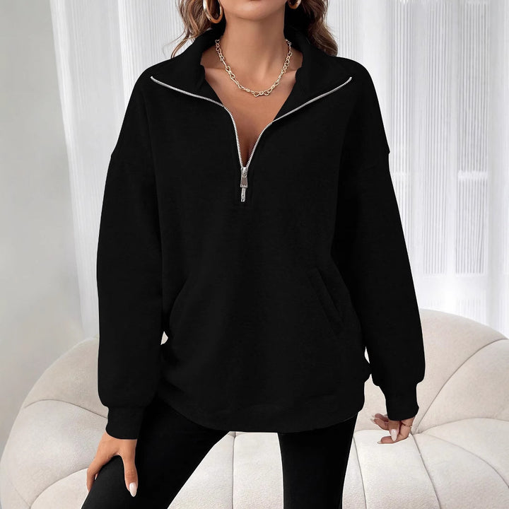 Pull-over zippé décontracté pour femmes avec poche kangourou Lune London