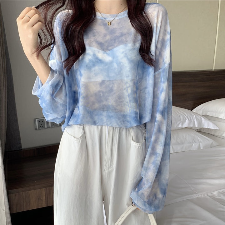 Women's transparent long sleeve top with modern tie-dye pattern Chic & Stil
