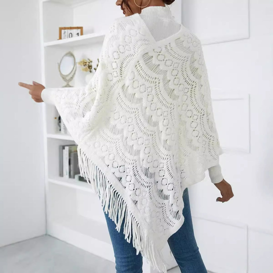 Ladies Elegant Crochet Poncho with Chic Fringes and Style
