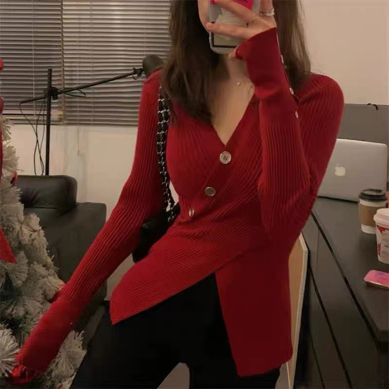 Cardigan en tricot à fines côtes pour femmes avec détails de boutons et col en V élégant Chic & Stil