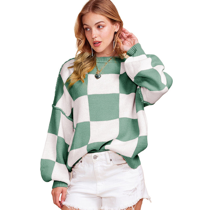 Oversized sweater for women with a tartan pattern and voluminous sleeves Lune London