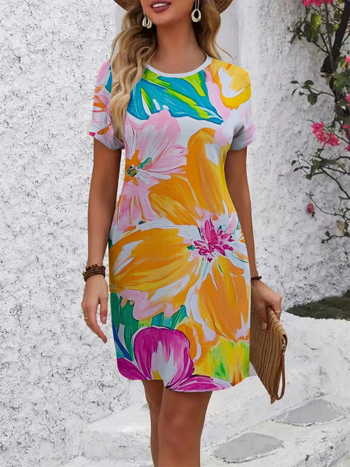 Women's casual T-shirt dress with colorful floral pattern and comfortable fit Lune London