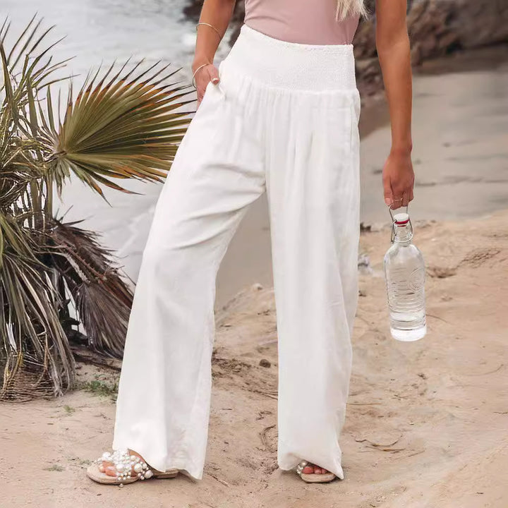 Pantalon en lin large d'été pour femmes avec taille élastique Lune London