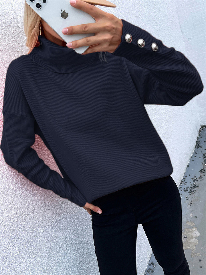 Thick knitted sweater for women with turtleneck and button detail Lune London