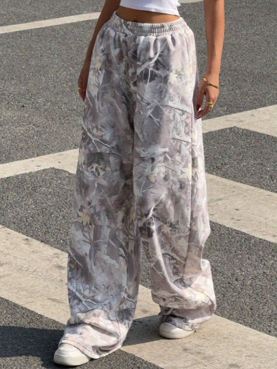 Women Wide Printed Pants with Elastic Waist Lune London