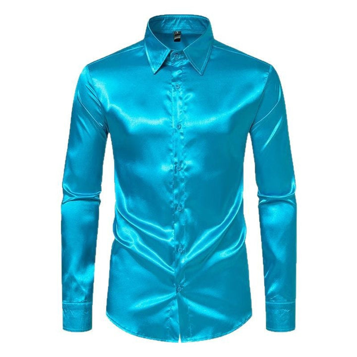 Men's Elegant Satin Shirt with Shimmering Finish and Classic Collar Lune London