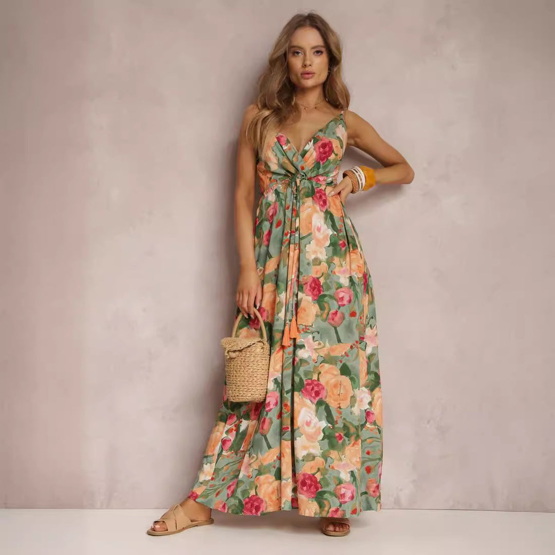 Floral maxi dress for women with tie belt Lune London